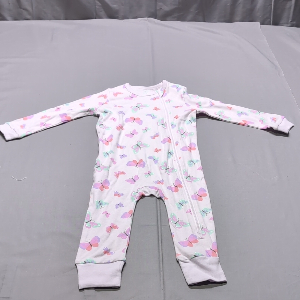 Koala Baby 24M Pink Butterfly Print Long Sleeve Footless Cotton Romper Zipper